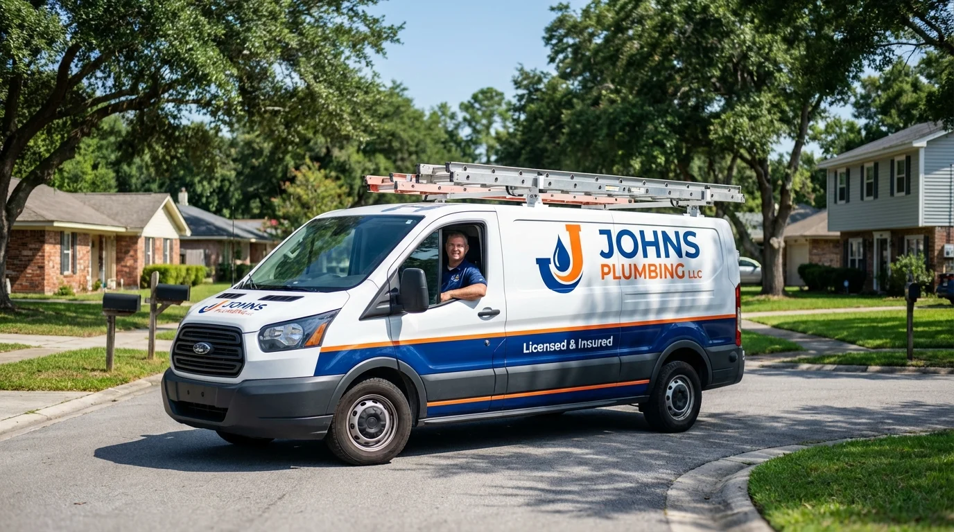 Johns Plumbing LLC service van in Spencer, IA