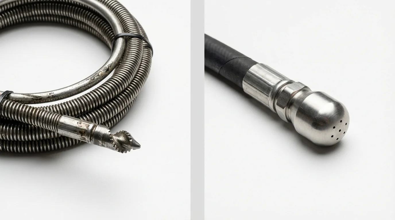 Drain snake cable and hydro jetting nozzle used for drain cleaning in Spencer, IA