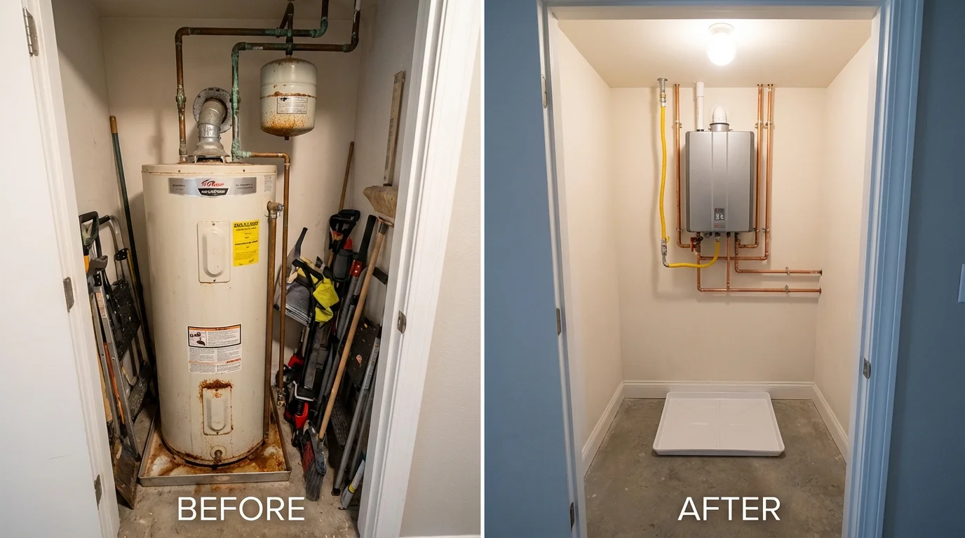 Tank water heater versus wall-mounted tankless unit comparison for Spencer, IA homeowners