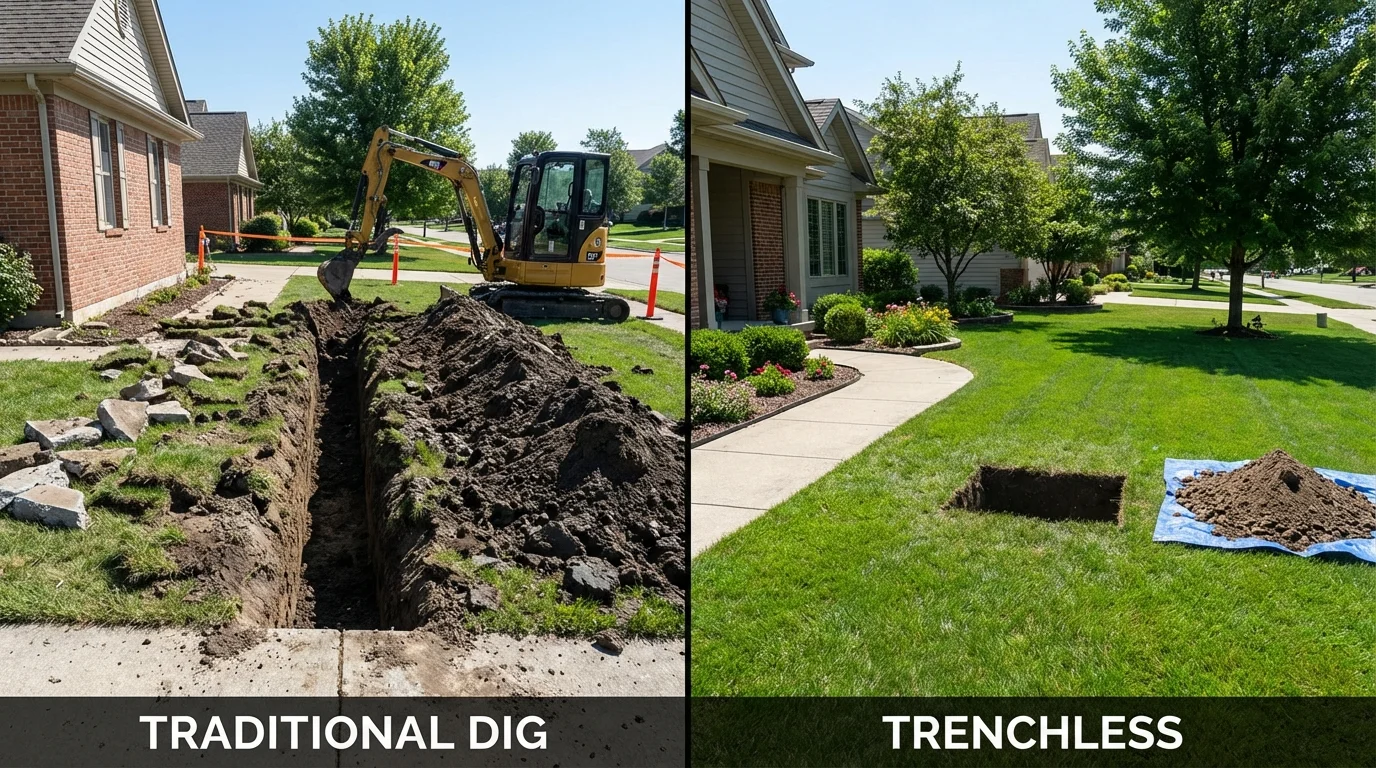 Trenchless sewer repair with minimal yard damage versus traditional excavation in Spencer, IA